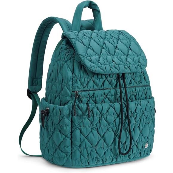 Puffy Quilted Backpack for Women, Teal blue - Picture 6 of 7